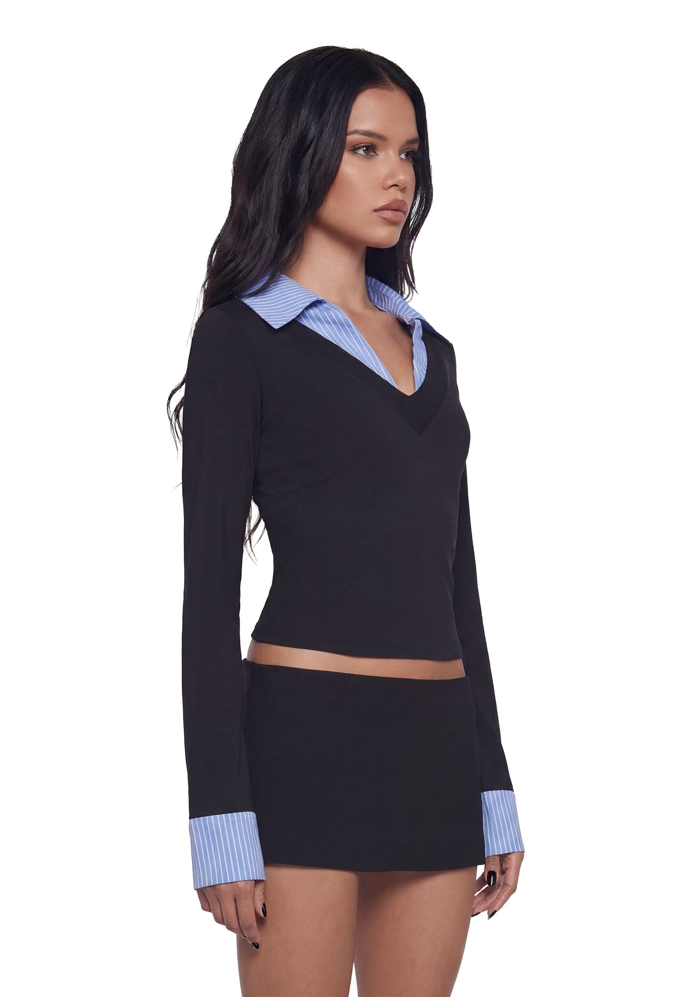 Eleanor Collared Long Sleeve Top – Striped