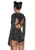 Crossfade Hooded Long Sleeve Romper – Black