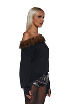 Ego Off The Shoulder Top With Faux Fur Trim