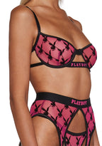 Playboy Flocked Bunny Chaps Set – Pink/Black