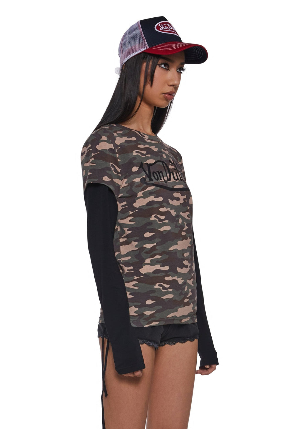 Camo Twofer Long Sleeve Top