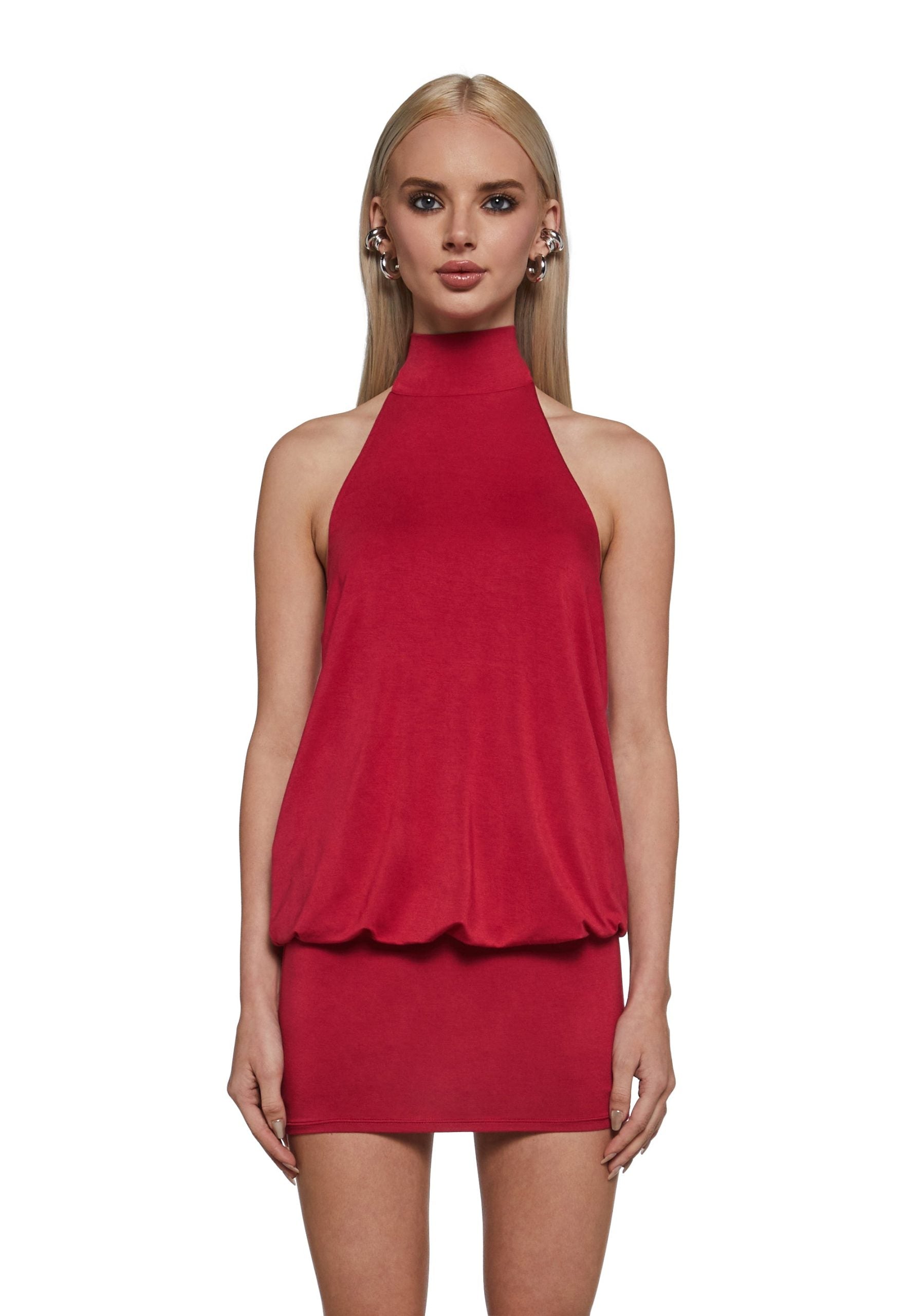 Club Moves Halter Dress – Red