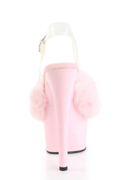 Adore-708FUR Platform Ankle Strap Sandals-Baby Pink
