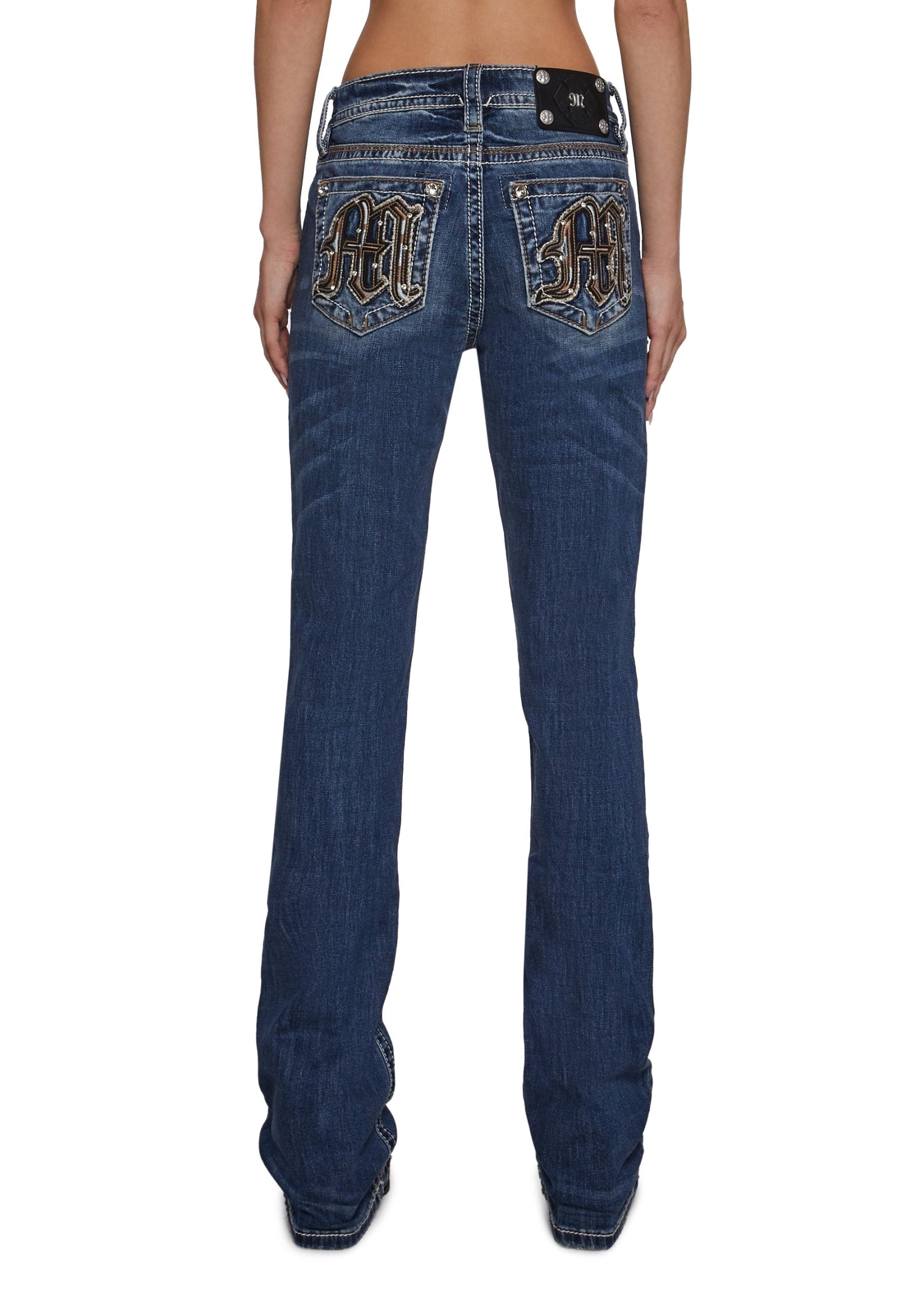 34″ Mid Rise Washed Boot Cut Jeans
