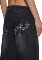 Sinful Attitude Wide Leg Jeans – Black Glitter