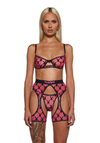Playboy Flocked Bunny Chaps Set – Pink/Black