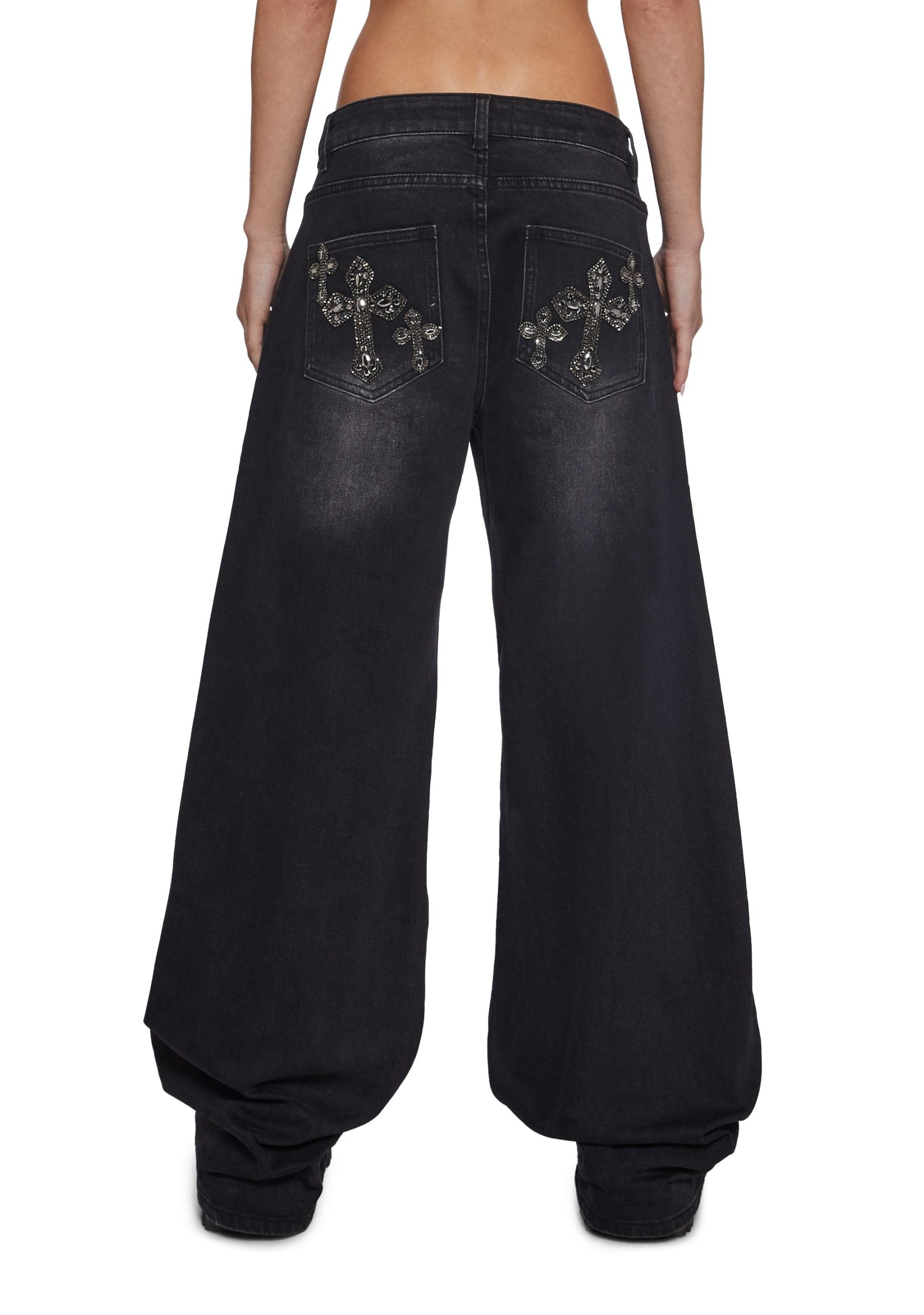 Sinful Attitude Wide Leg Jeans – Black Glitter