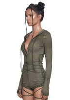 Crossfade Hooded Long Sleeve Romper – Green