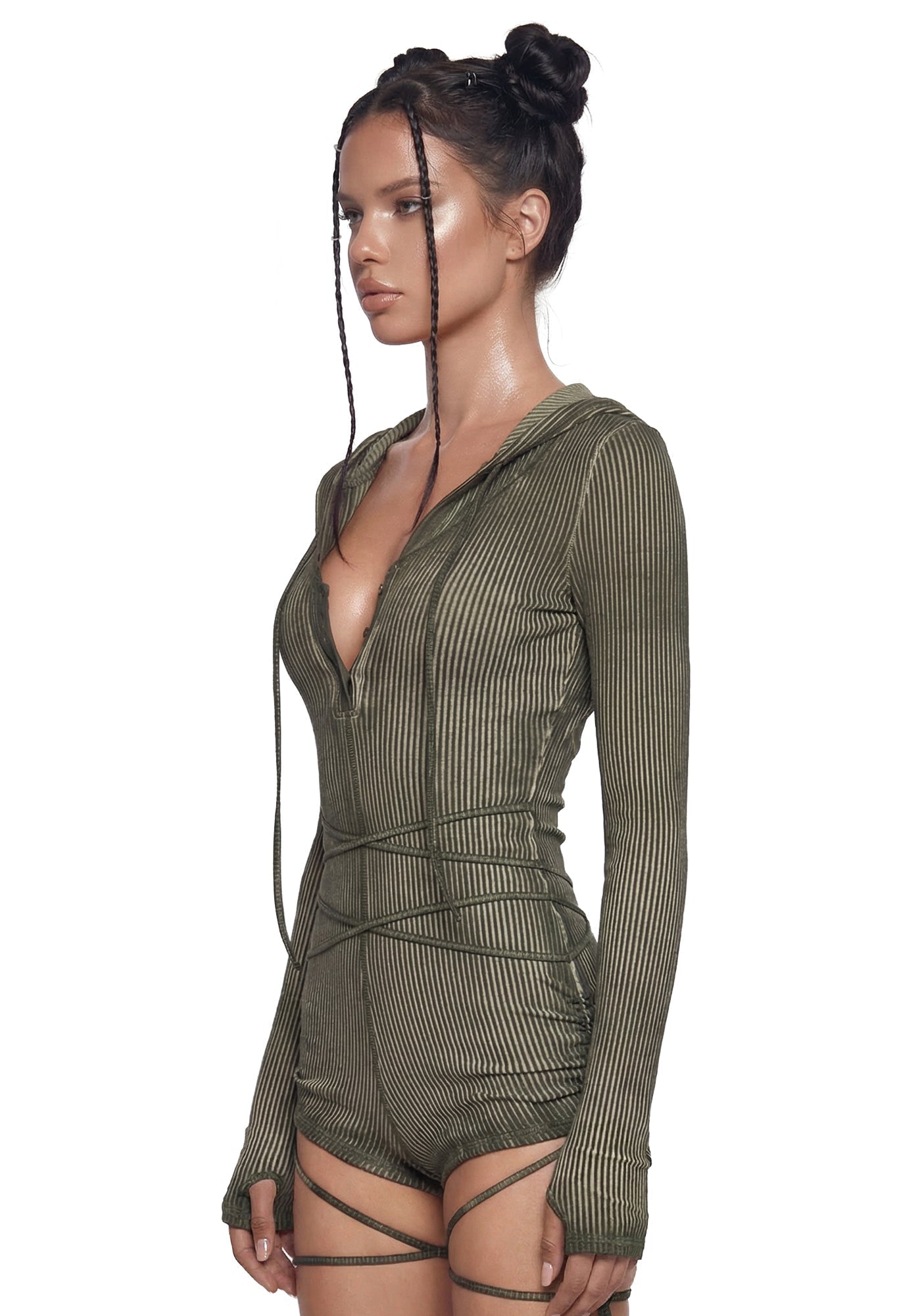 Crossfade Hooded Long Sleeve Romper – Green