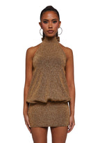 Club Moves Halter Dress – Gold Glitter