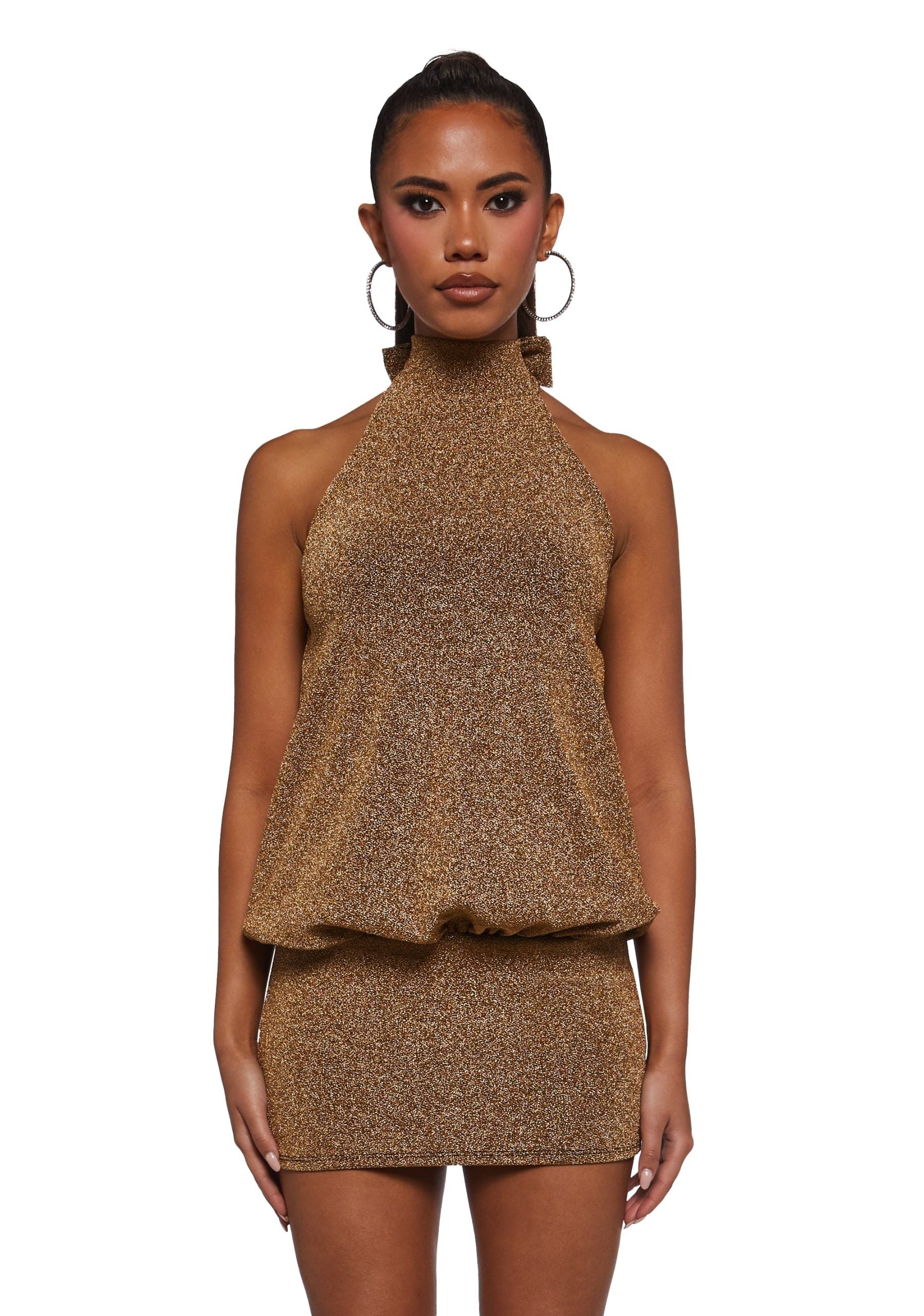 Club Moves Halter Dress – Gold Glitter