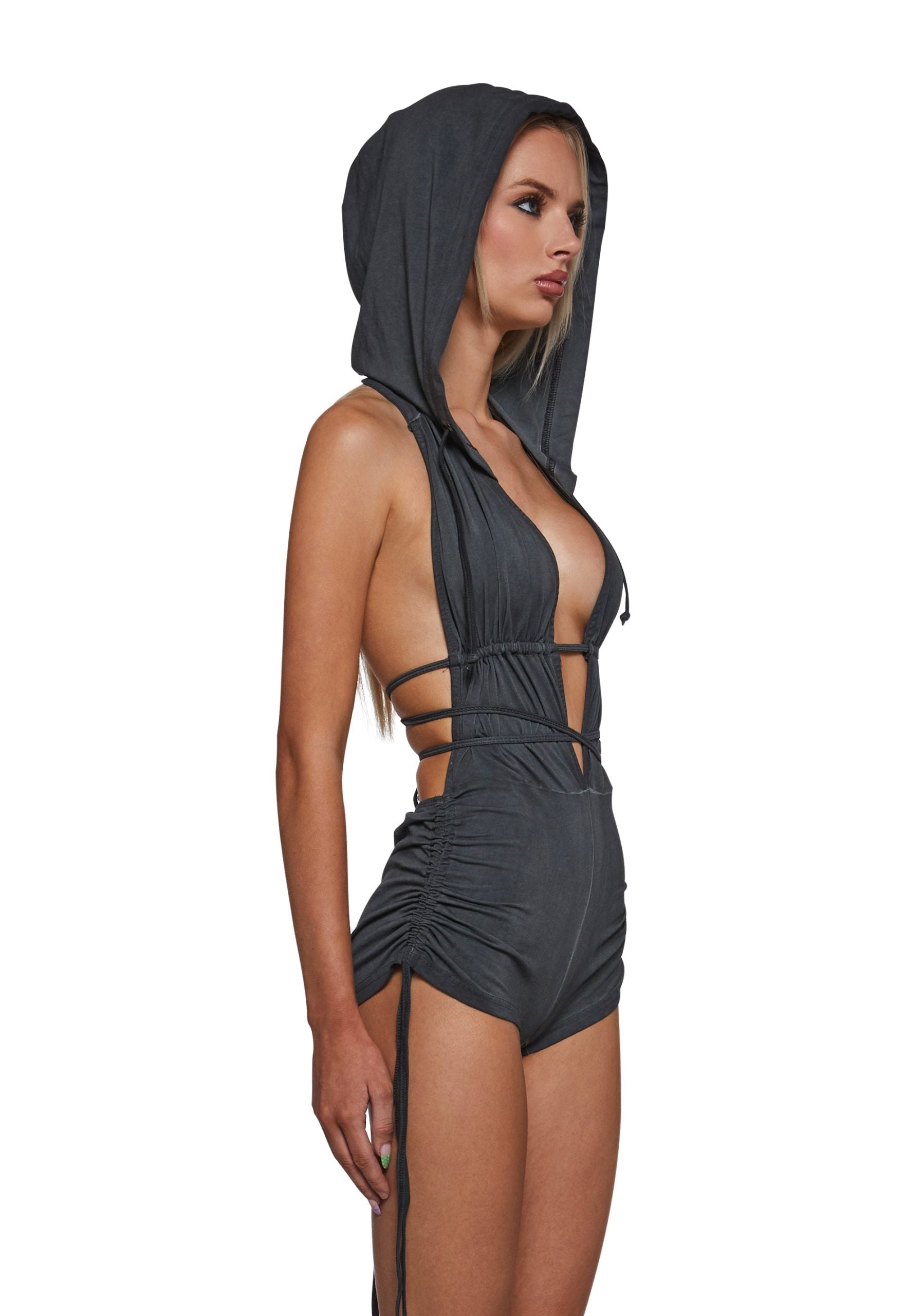 Downbeat Hooded Romper – Black