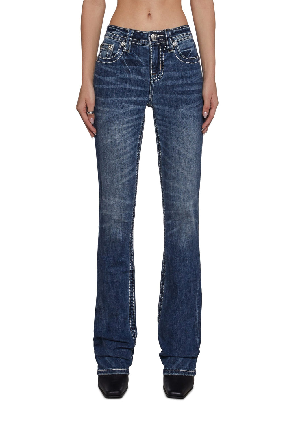34″ Mid Rise Washed Boot Cut Jeans
