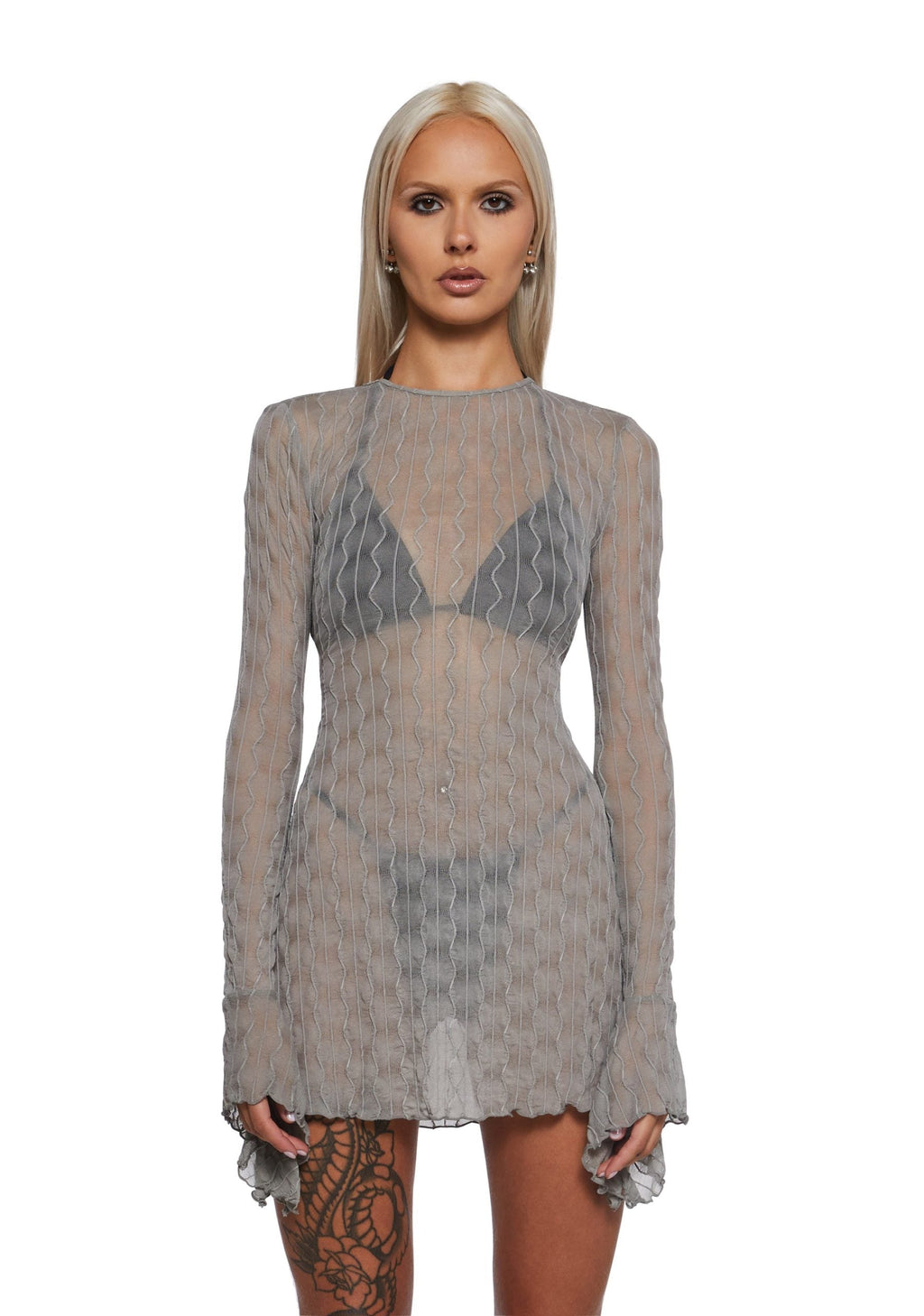 Techno Novelty Mesh Dress – Grey