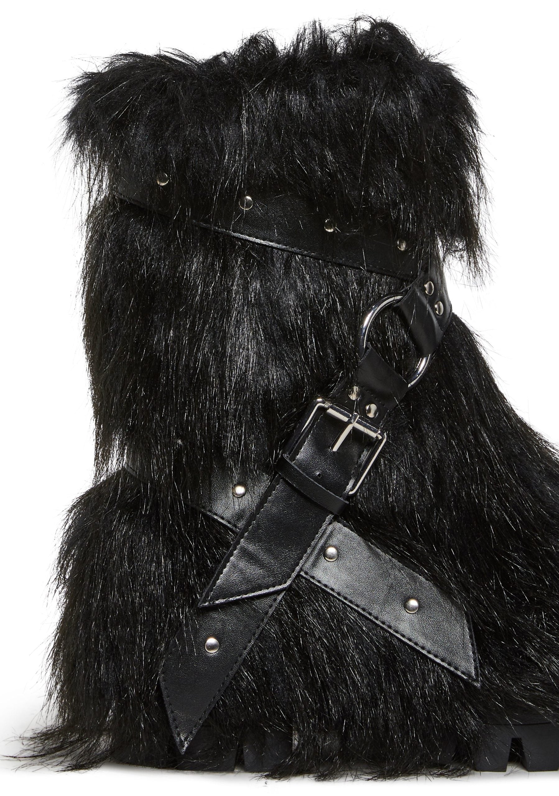 Low Wild Instincts Faux Fur Combat Boots – Black