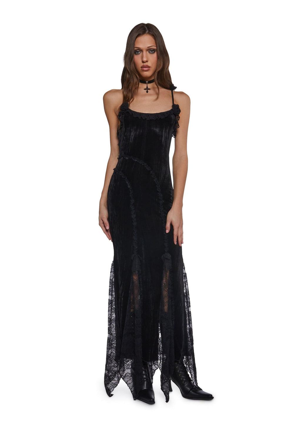 Velvet Maxi Dress With Rosettes