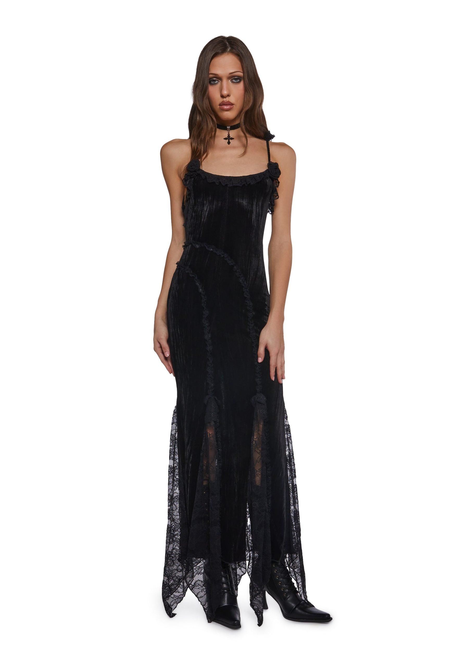Velvet Maxi Dress With Rosettes