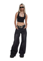 Sinful Attitude Wide Leg Jeans – Black Glitter