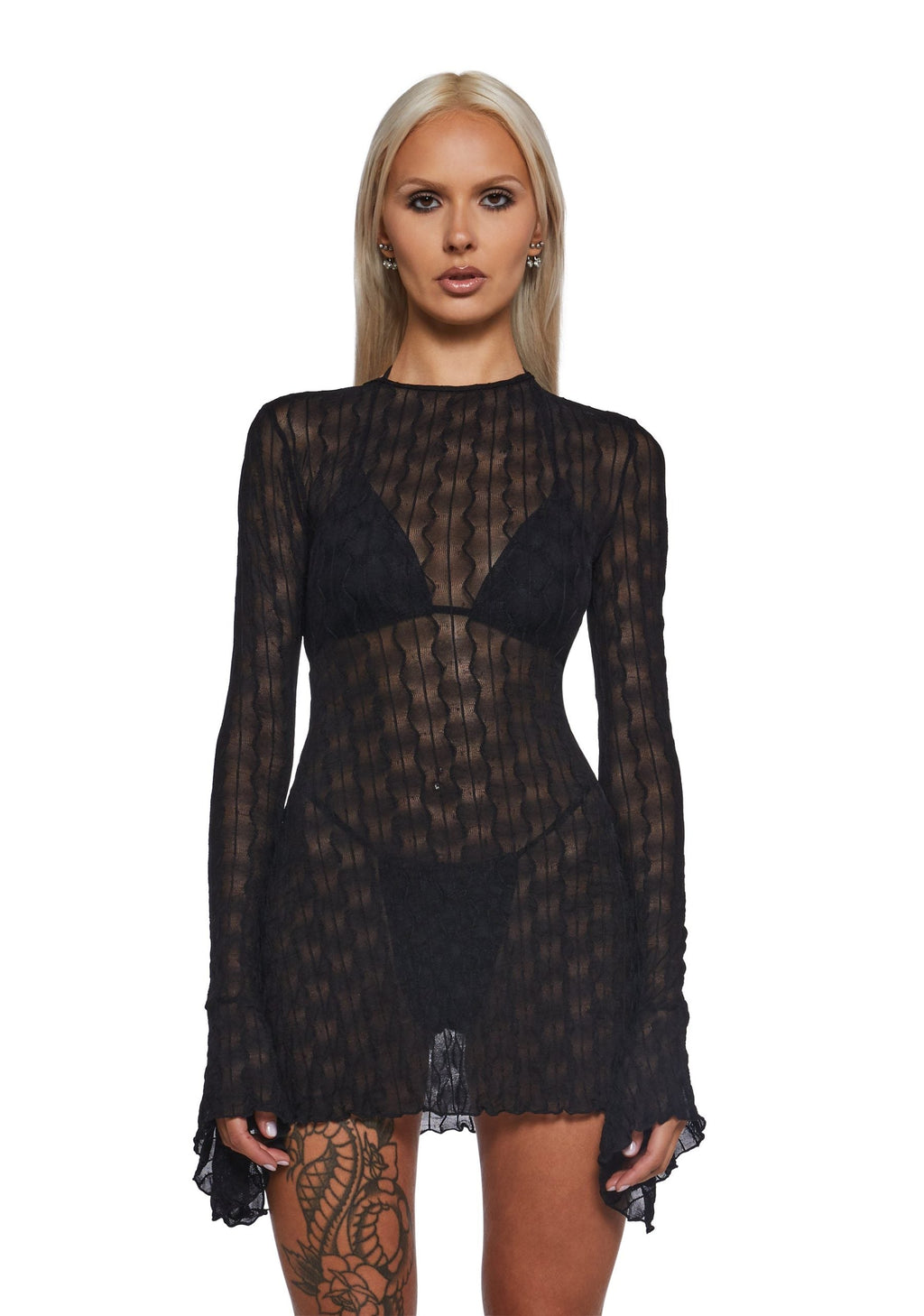 Techno Novelty Mesh Dress – Black