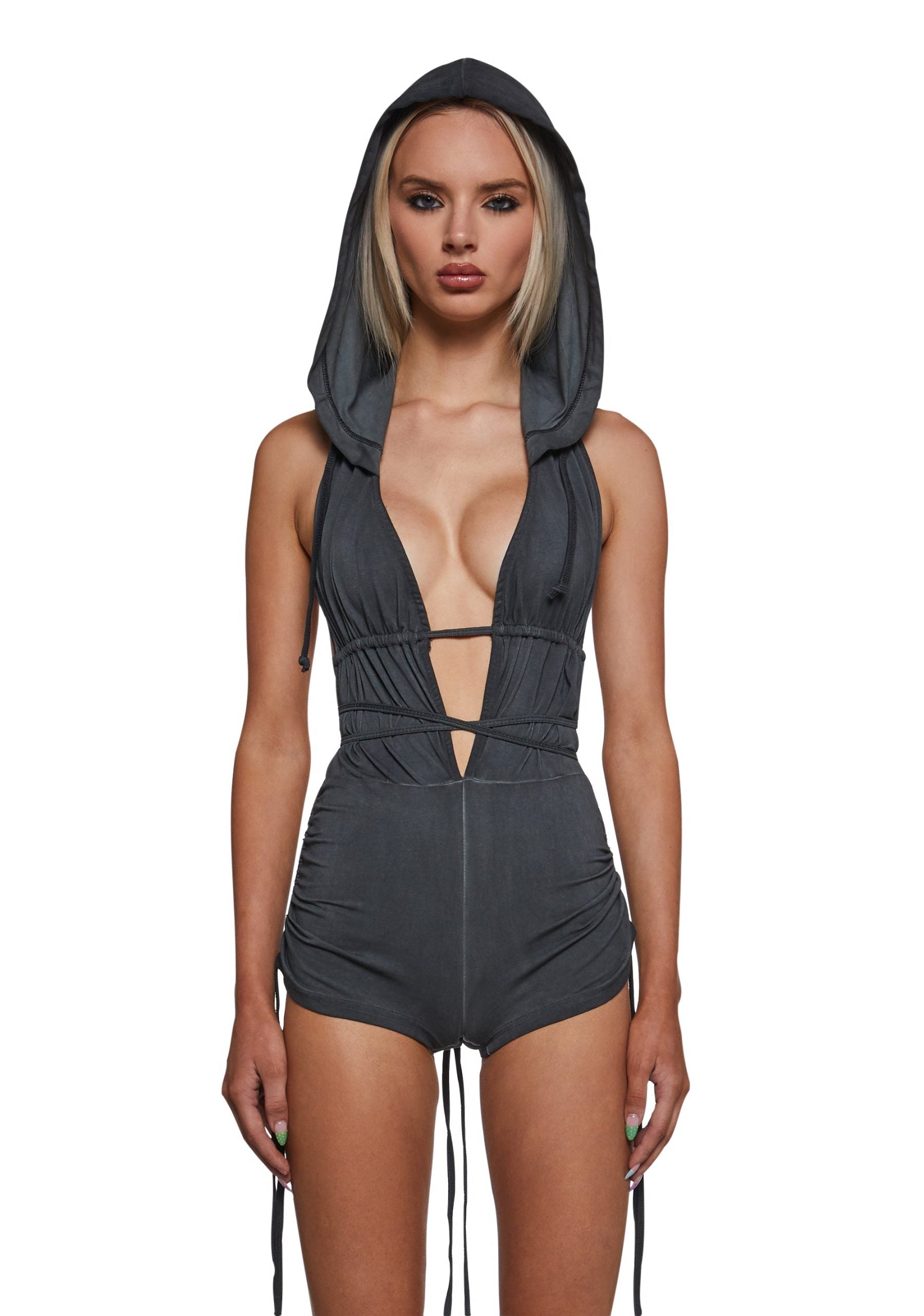 Downbeat Hooded Romper – Black