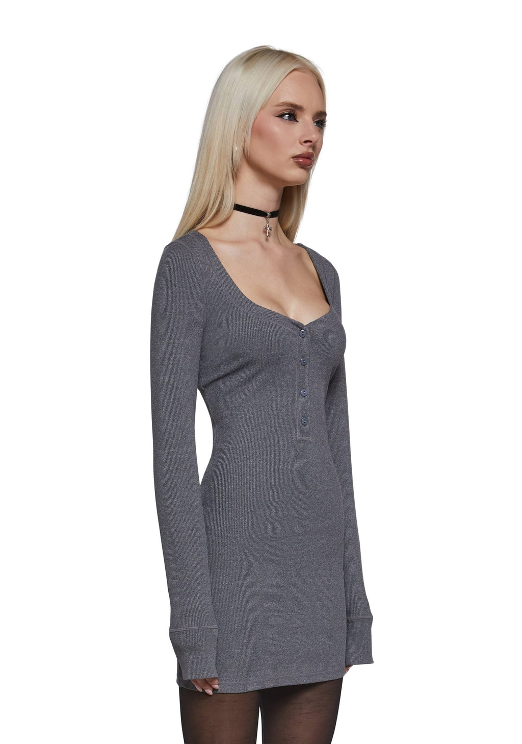 Hearts Linked Henley Dress – Gray