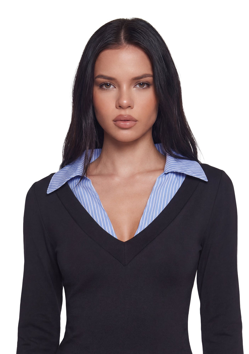 Eleanor Collared Long Sleeve Top – Striped