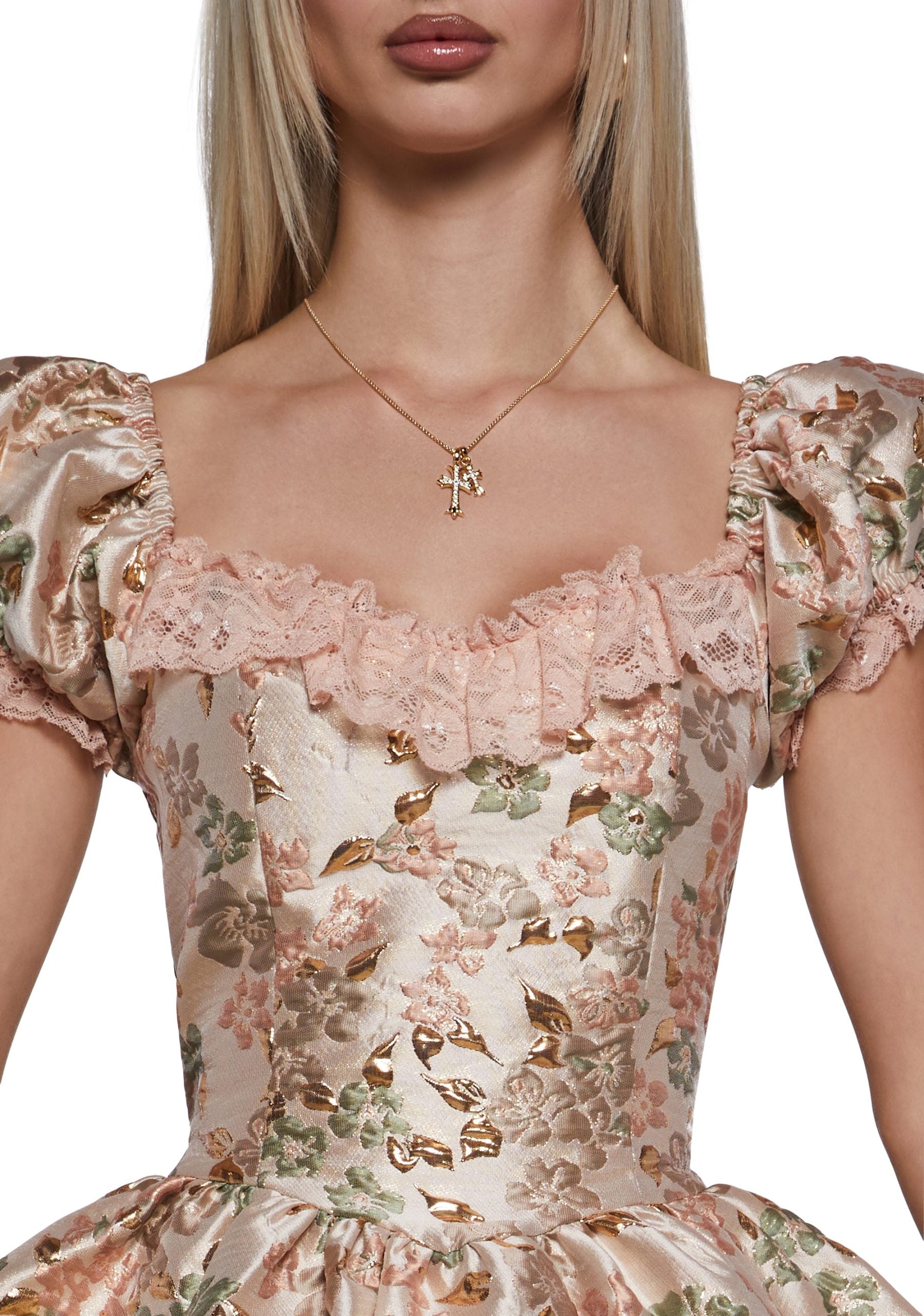 Tea And Circumstance Brocade Mini Dress – Pink