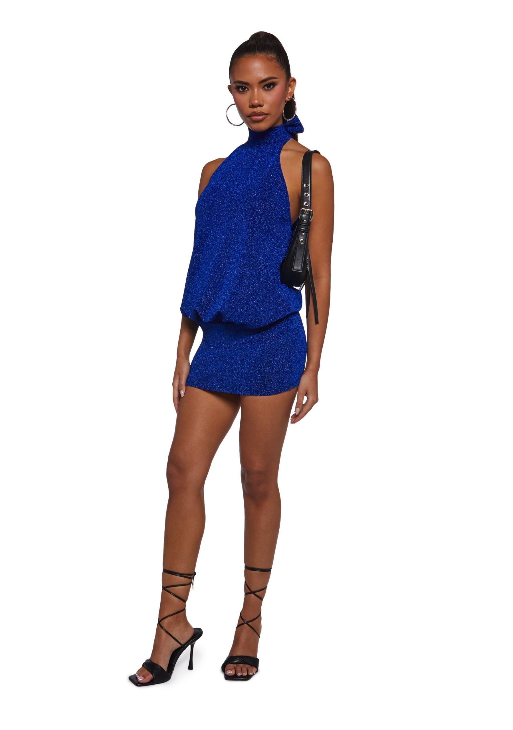 Club Moves Halter Dress – Blue Glitter