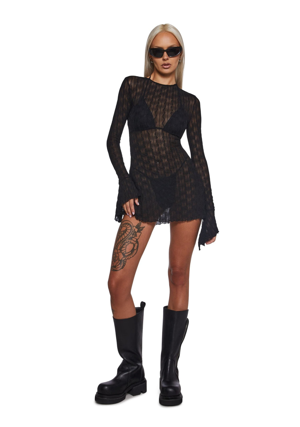 Techno Novelty Mesh Dress – Black