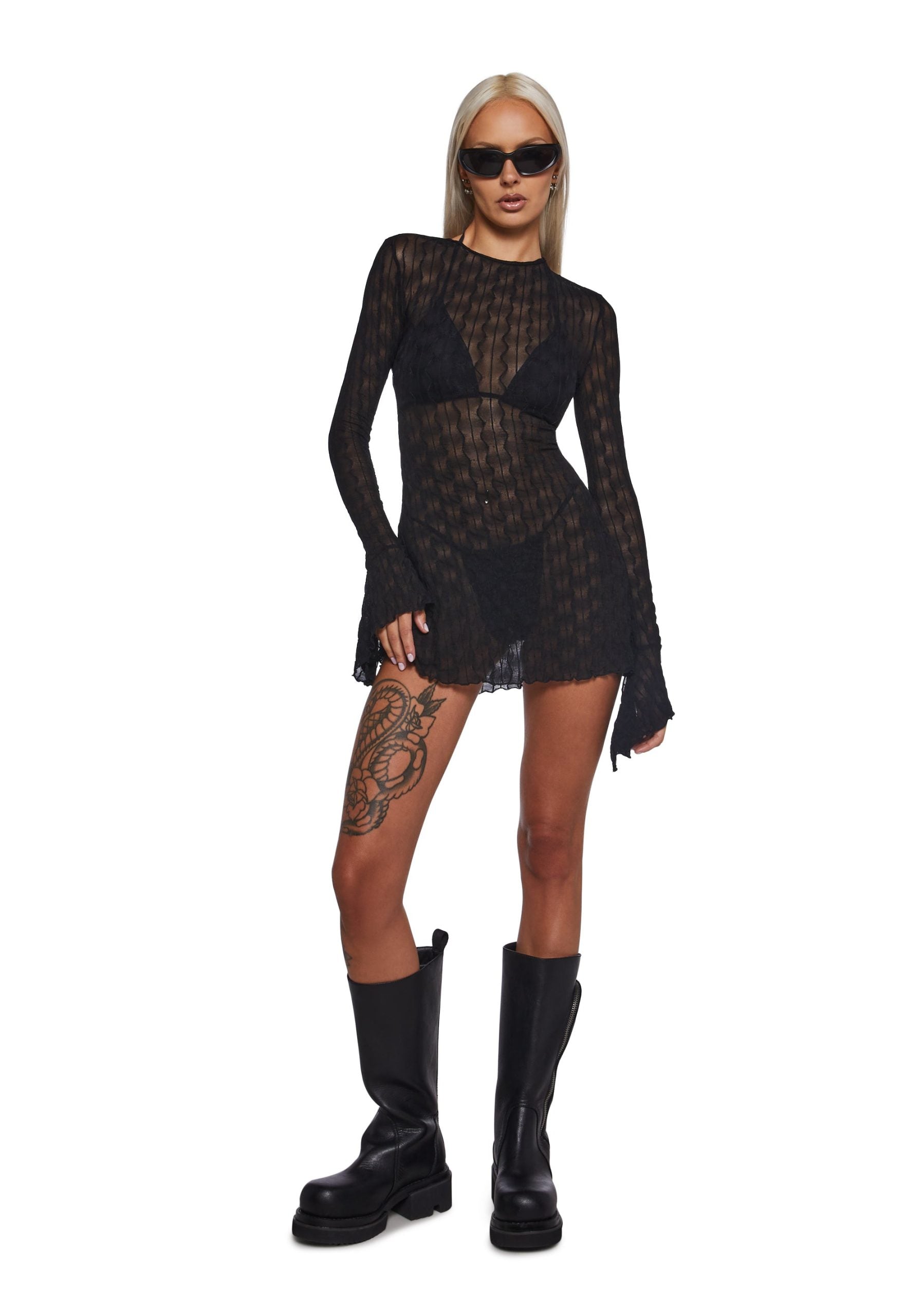 Techno Novelty Mesh Dress – Black