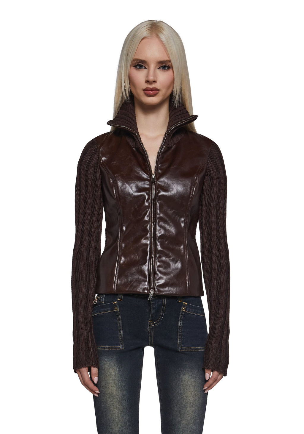 Tara Vegan Leather Knit Sweater
