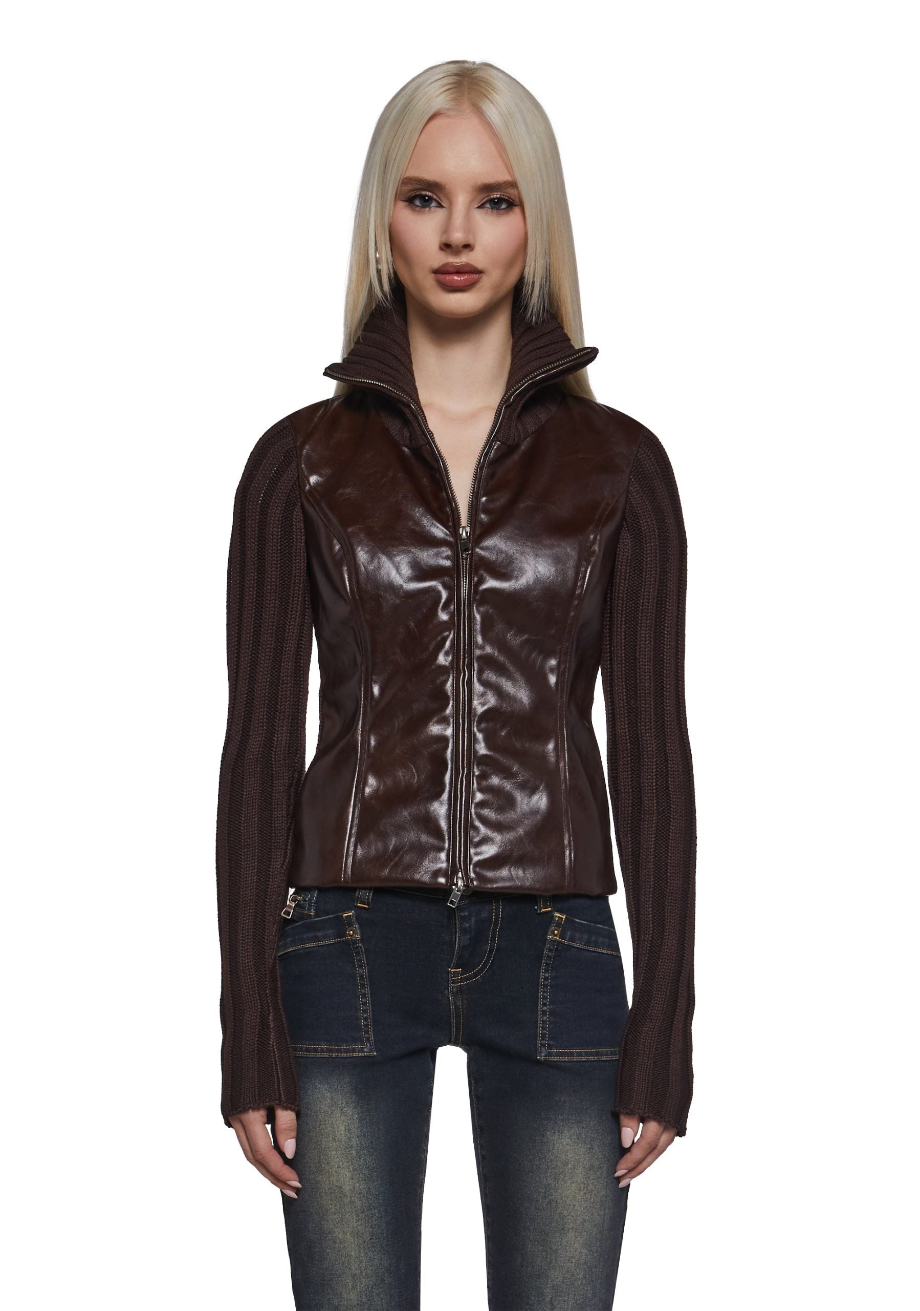 Tara Vegan Leather Knit Sweater
