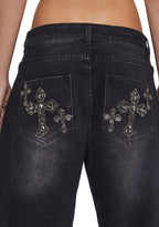 Sinful Attitude Wide Leg Jeans – Black Glitter