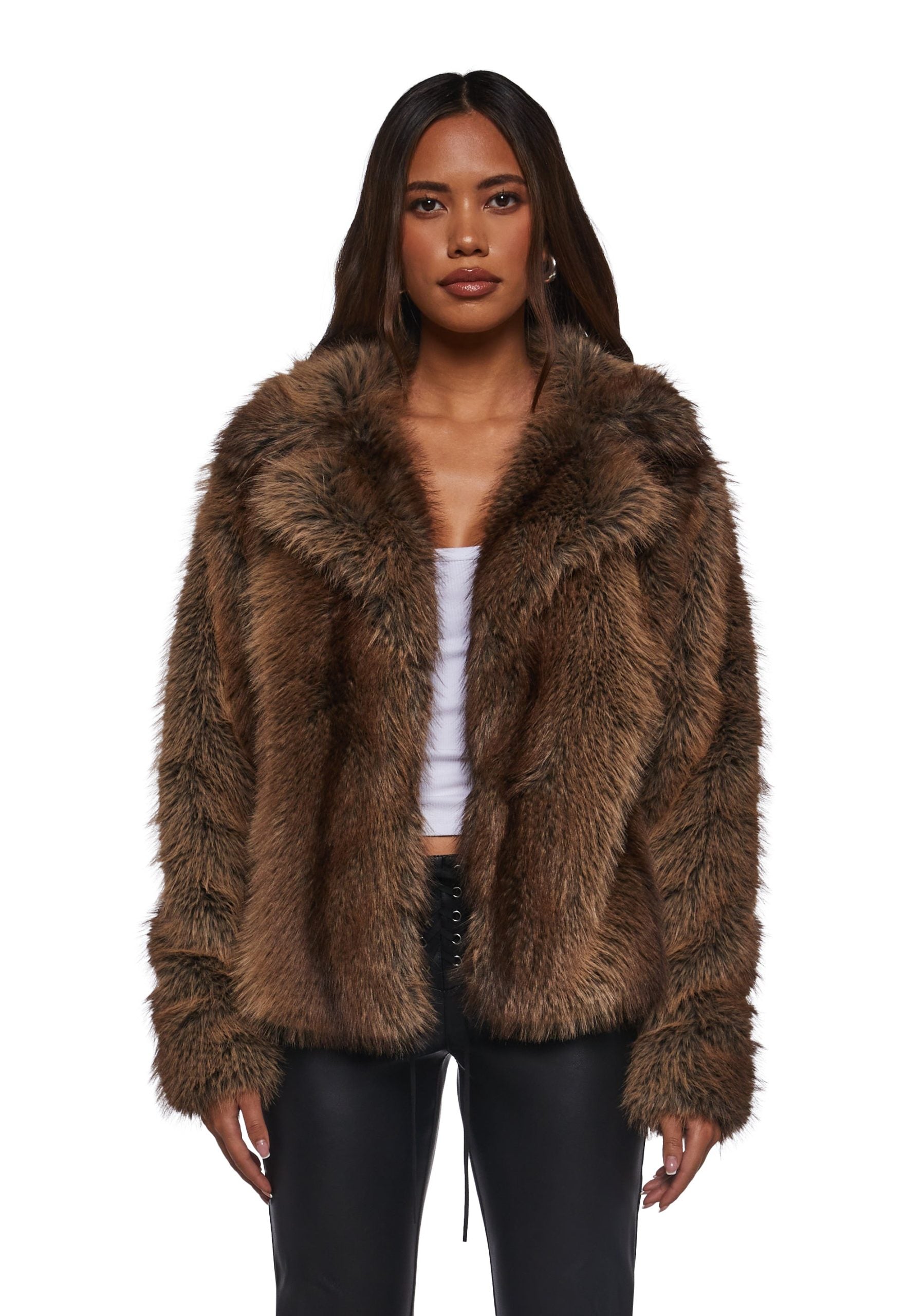 Melora Faux Fur Coat – Brown