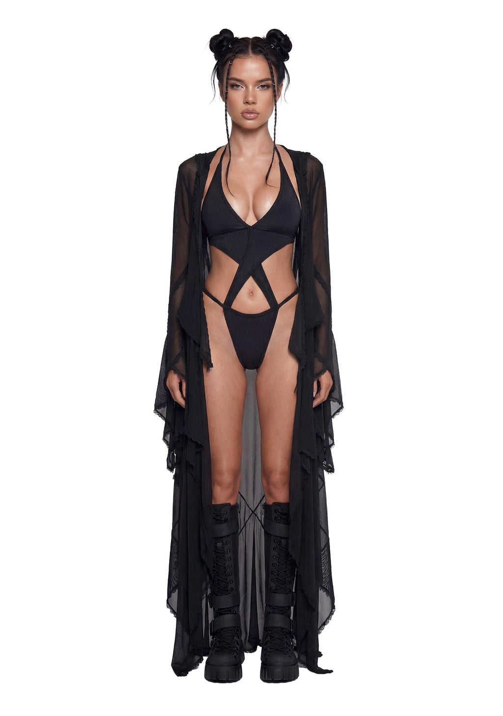 Sparkled Myths Hooded Duster – Black