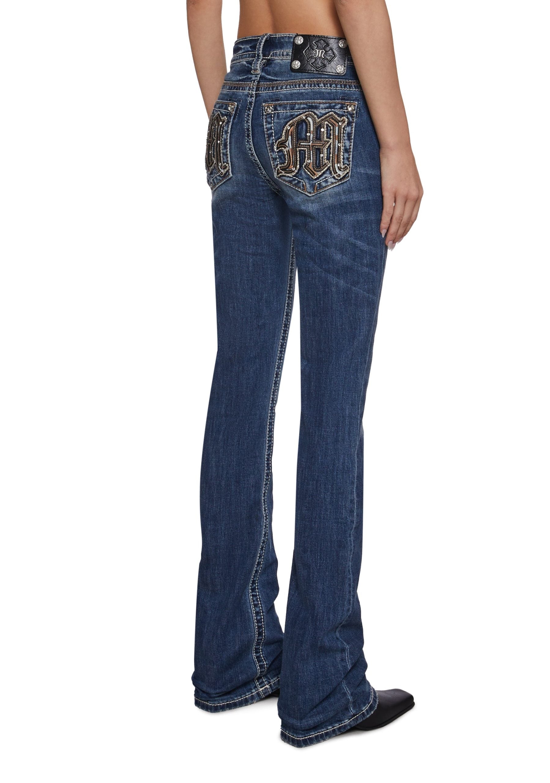 34″ Mid Rise Washed Boot Cut Jeans