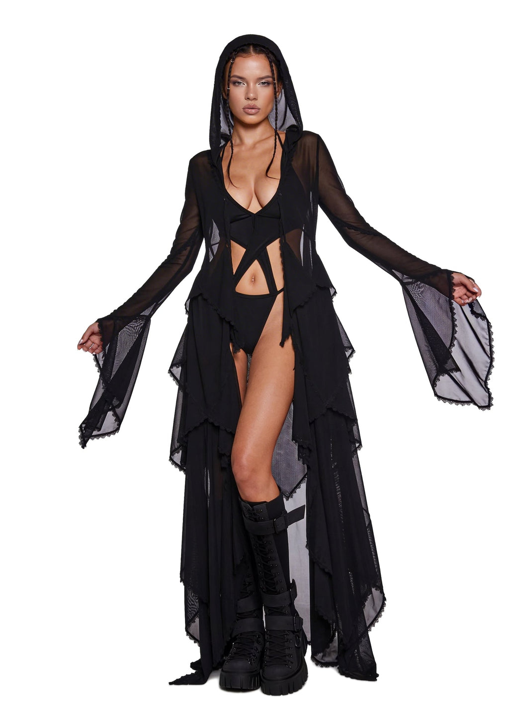 Sparkled Myths Hooded Duster – Black