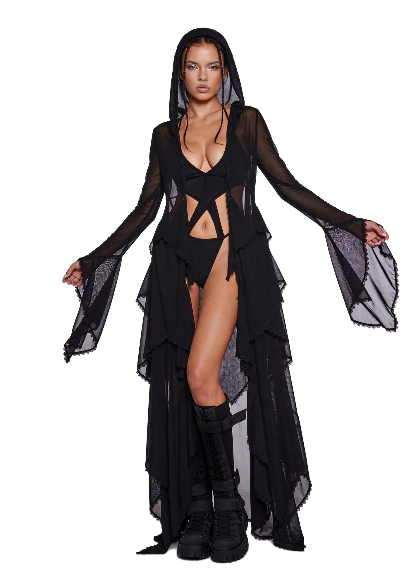 Sparkled Myths Hooded Duster – Black
