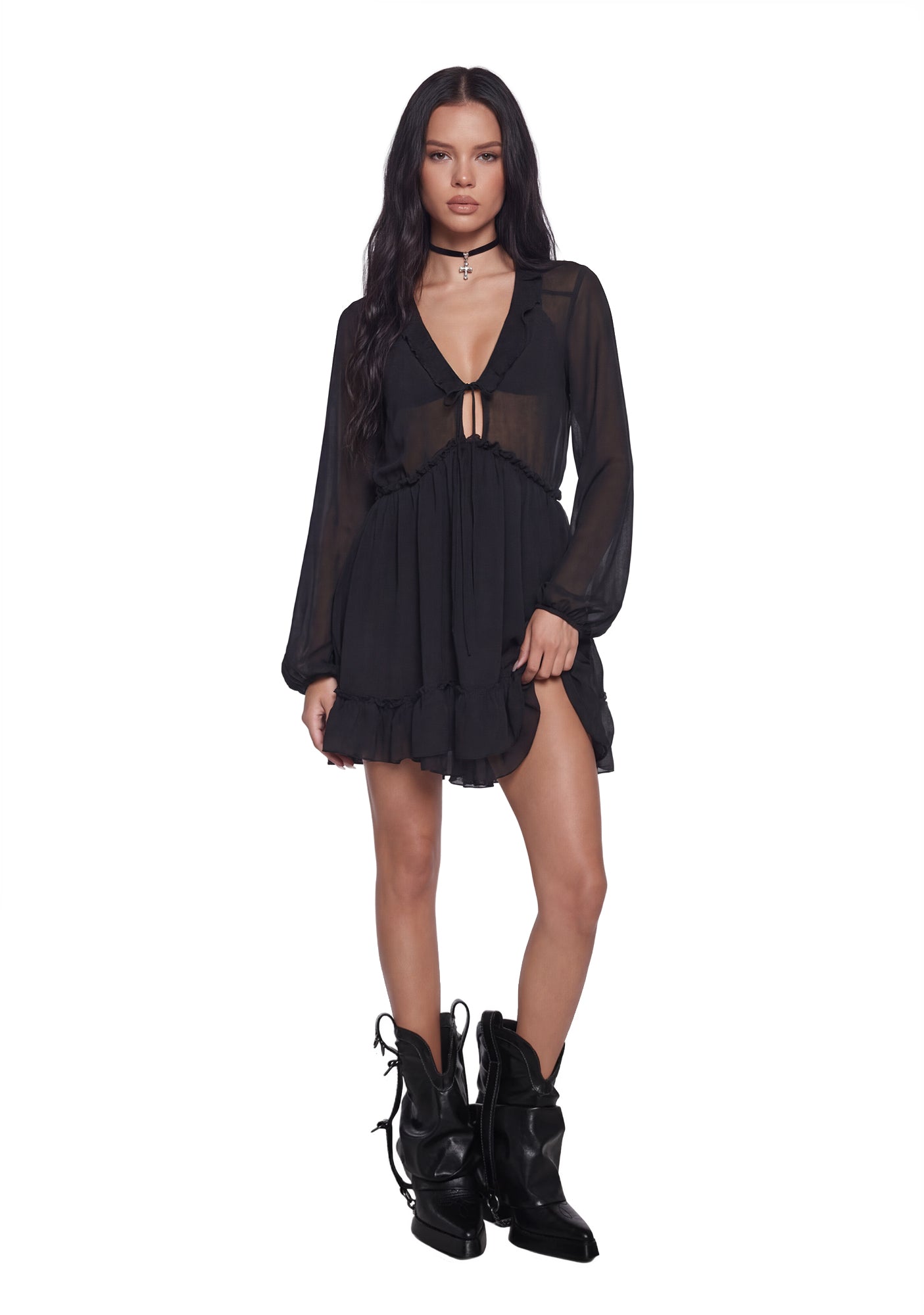 Sunset Chaser Babydoll Dress – Black
