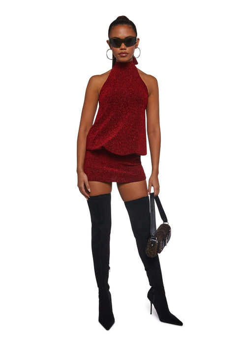Club Moves Halter Dress – Red Glitter
