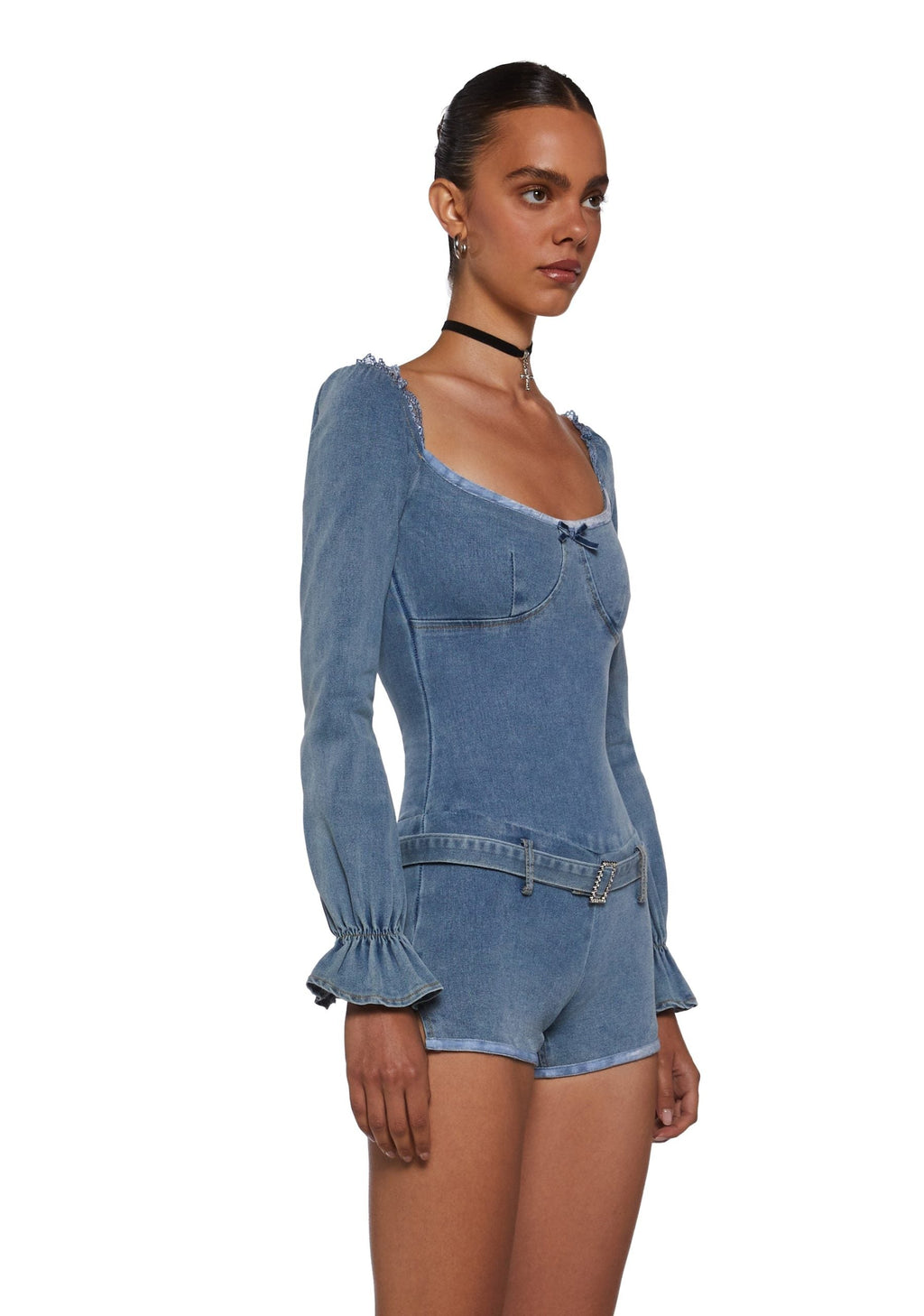 Flirt And Tell Denim Romper