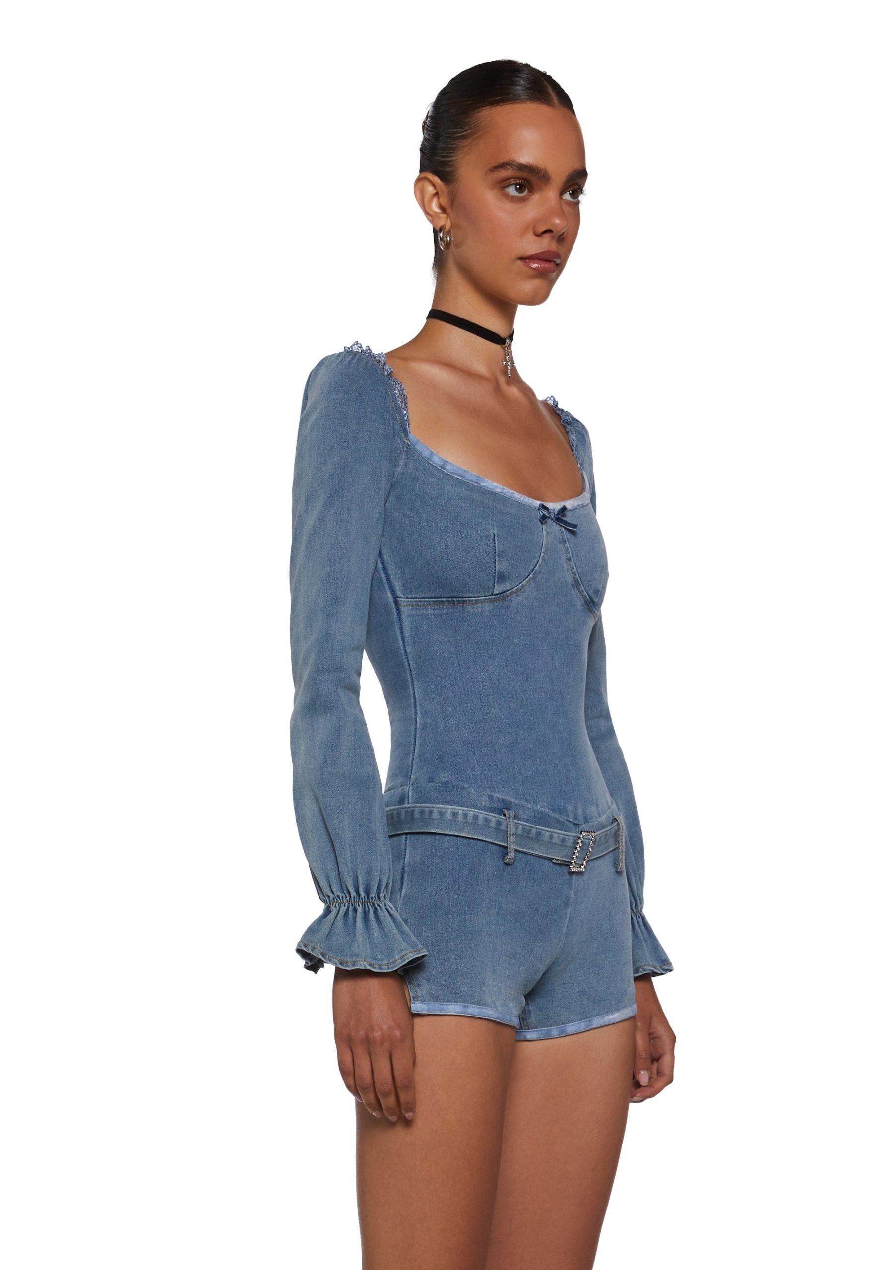 Flirt And Tell Denim Romper