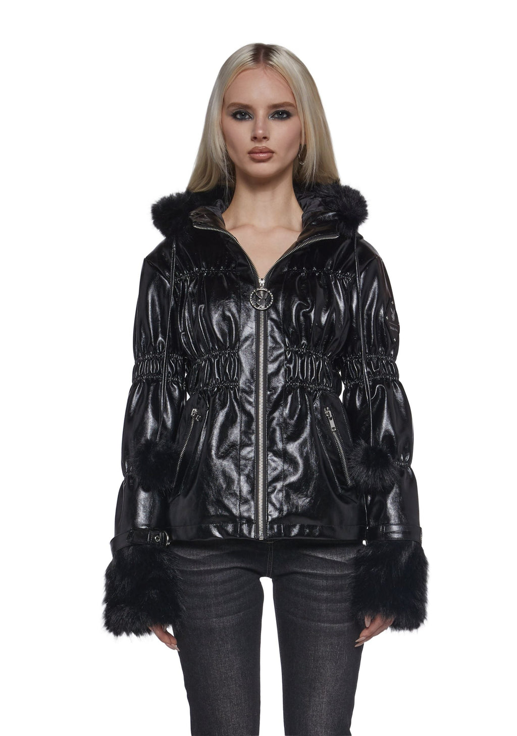 Puffer Jacket With Faux Fur Trim