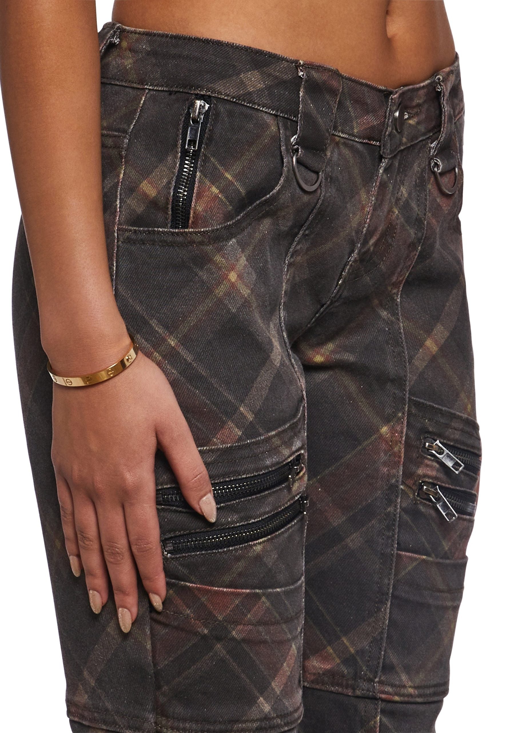 Aurora Cargo Jeans – Dark Plaid