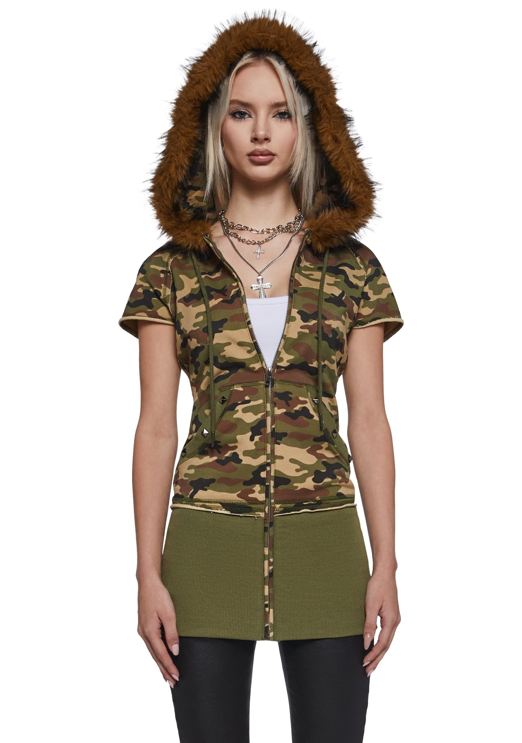 Texting U Camo Hoodie Mini Dress