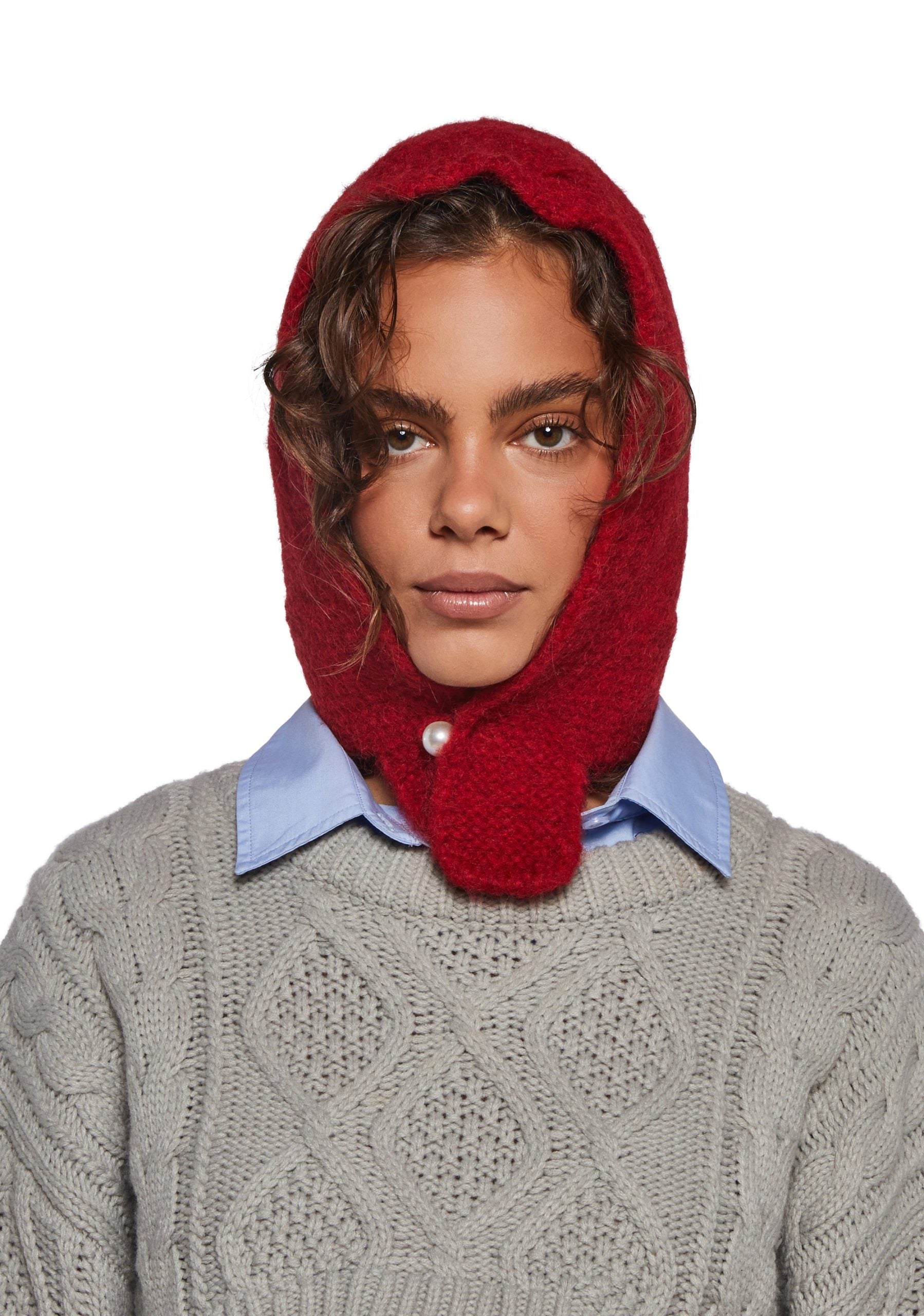Fall Vibing Knit Hood – Red