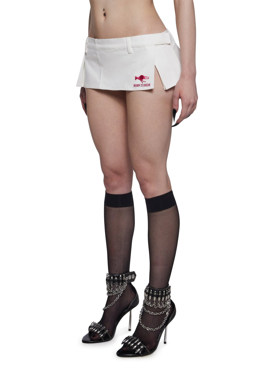 Born To Ride Pleated Ultra Mini Skirt – White