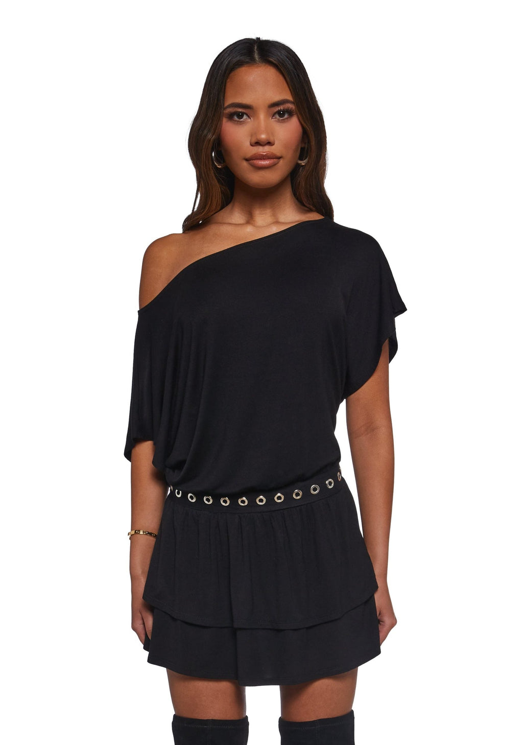Club Time Off The Shoulder Dress – Black