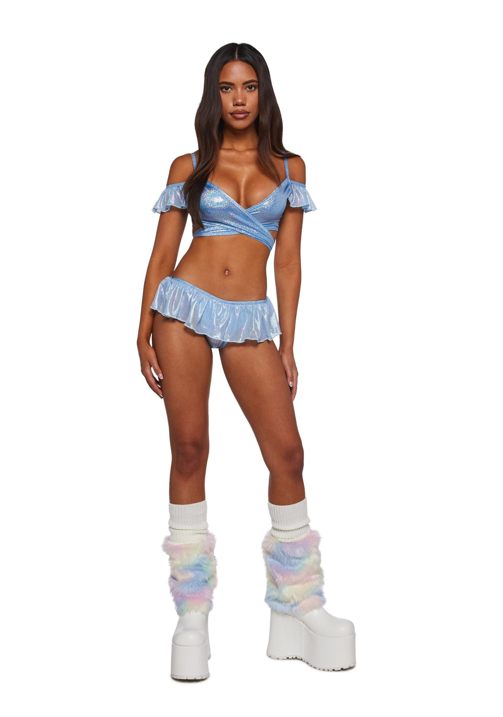 Metallic Coated Fishnet Bikini Set – Blue