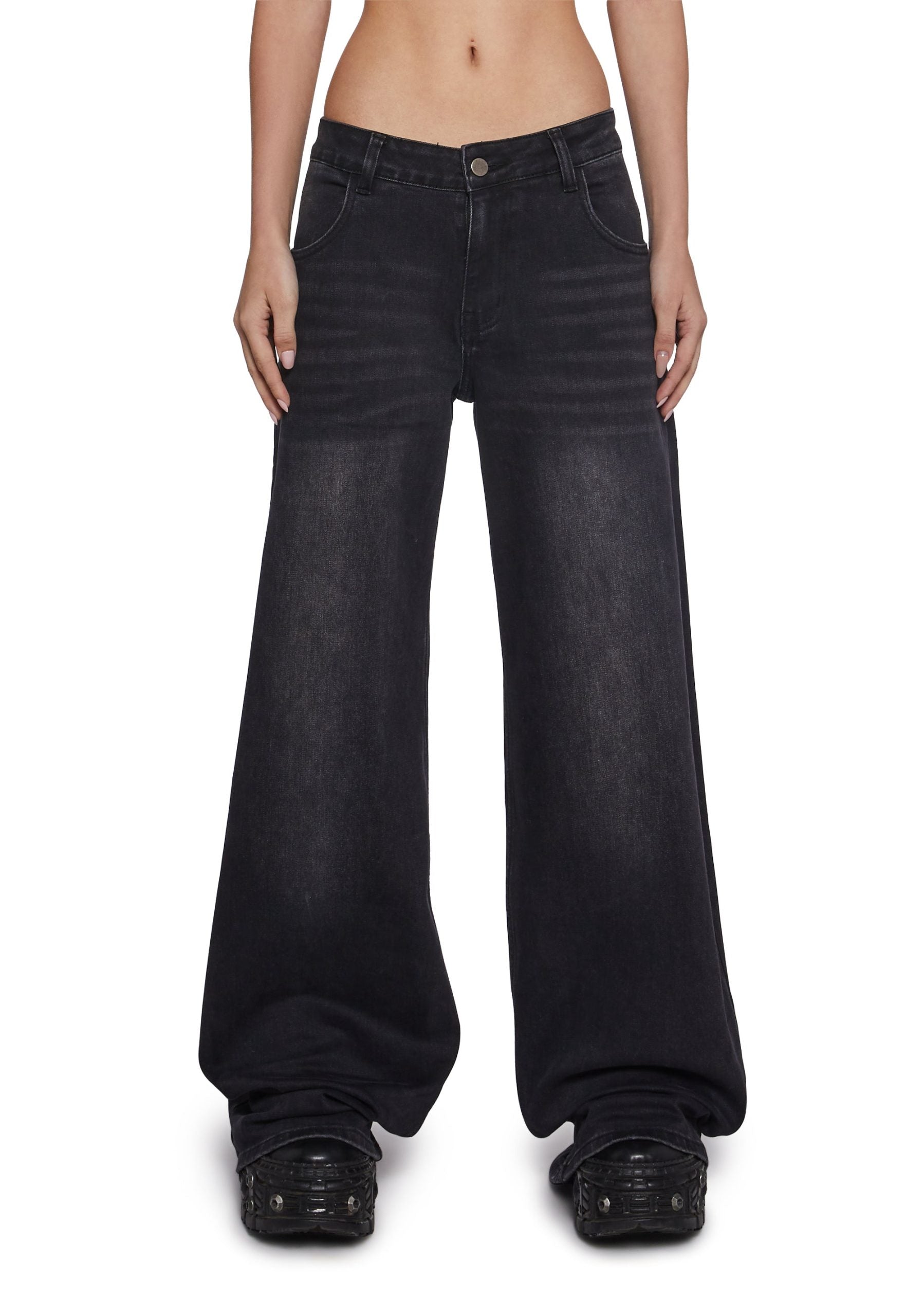 Sinful Attitude Wide Leg Jeans – Black Glitter